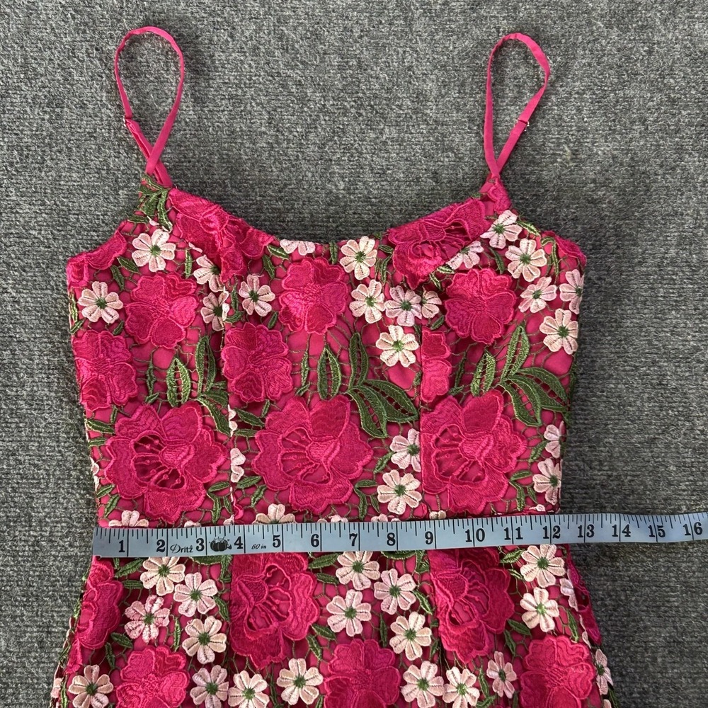 Dress The Population Dress Womens XS Pink Floral Lace Midi Sheath Embroidered - Picture 7 of 14